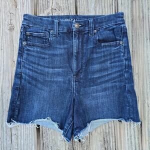 Hi-Rise Cutoff Shorts AEO Size 6 Curvy Shortie Dark Stretch Denim Jean Super Hi